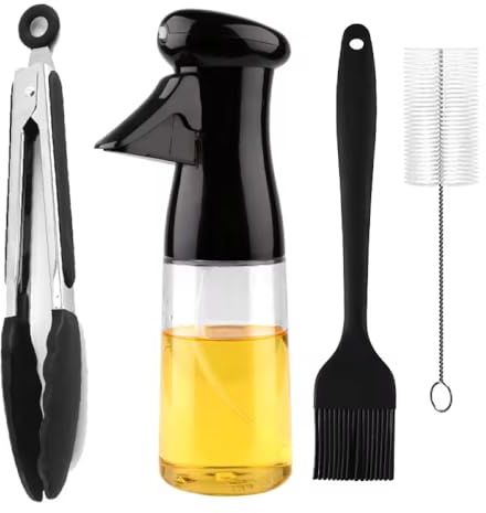 Genérico Rociador Pulverizador de Aceite de Oliva de Borosilicato de 350 ml, Juego de Cocina con Espátula y Cuchara, Apto para Lavavajillas