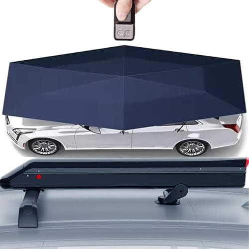 Tenda Da Tetto Per Auto | Tenda Copriauto Piegata | Posto Auto Coperto Mobile Per Tenda Per Auto 380x270 Cm | Ombrello Per Auto Per Protezione Dell'Automobile,Barra Portabagagli/Telecomando,Blue