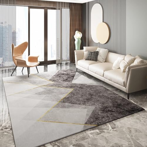 Küchenteppich Leicht zu reinigender Rutschfester Teppich Grau Schwarz Geometrisches Design,küchenteppich läufer bettumrandung Teppich 140x200cm
