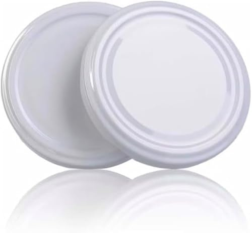Firmadigaranzia srl Capsule per Barattoli di Vetro per Conserve, Bianche, Diametro 53 mm, Confezione da 100 pezzi - CAPSULE PER PASSATA DI POMODORO IDONEI ALLA BOLLITURA - TWIST OFF 53 MM