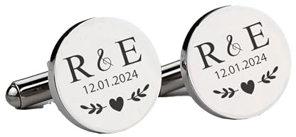 2 Manschettenknöpfe mit Gravur in silber für Männer eckig, personalisiertes Geschenk mit Initialien, silberner Schmuck für Herren, als Hochzeitsgeschenk, zum Jahrestag, zum Hochzeitstag
