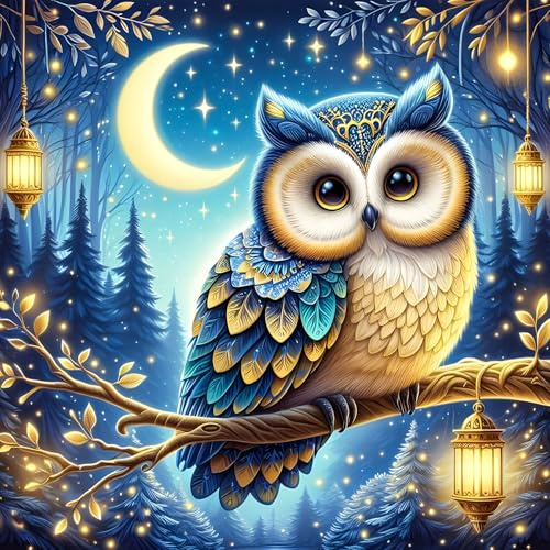 DPHERO DIY Eule Diamant Painting Bilder für Erwachsene Anfänger,5D Nachthimmel Diamond Painting Set,DIY Sternenhimmel Runde Steine Diamant Kunst Kits, Diamant Art für Zuhause Dekor 30x30cm