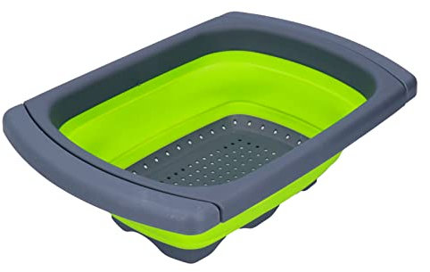 Passoire de Vidange Pliable en Silicone Vert, Grande capacité, pour le Lavage des Fruits et Légumes, pour la Maison, le Camping-car, Poignée Antidérapante et Matériau Résistant à
