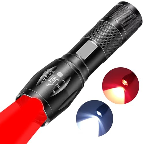 HYVCZP Uppladdningsbar 2-i-1 röd ficklampa, bärbar vattentät röd lampa ficklampa, LED-ficklampa med vit och röd ljuskombination, rött ljus för nattobservation, astronomi, flyg