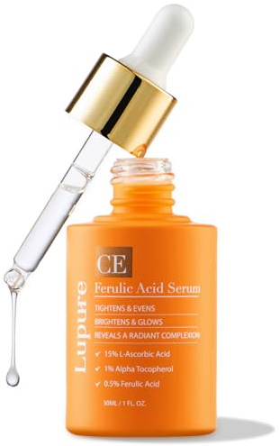 Lupure Vitamin C Face Serum: Anti Aging Facial Super Vit C Serum with Ferulic Acid Pure L-Ascorbic Acid, Vitamin E and Hyaluronic Acid for Dark Spots and Skin Care