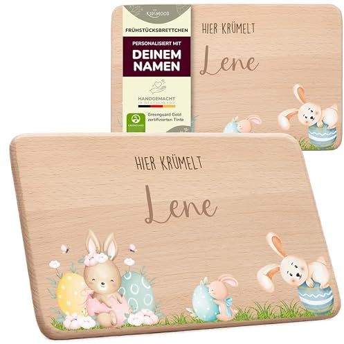 KIDSMOOD - Frühstücksbrettchen mit Namen – Holz-Brettchen mit Gravur – Personalisierte Geschenke für Kinder zu Ostern – schneidebrett holz für Osterfrühstück & Osterdeko [22x14 cm]