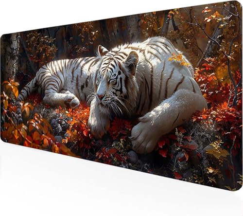 Alfombrilla Ratón Tigre Mouse Pad XXL 800x400 mm Alfombrilla Escritorio Amarillo con Superficie Suave y Base de Goma Antideslizante, Bordes Cosidos Alfombrilla Gaming para Hogar Oficina, Regalo I-0
