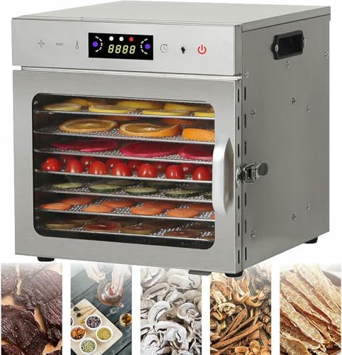 AFLEPCBRQ Stainless Steel Food Dehydrator, Fruit Dryer Machine Meat Drying Efficient Drying with 6/8/12/18-Tray Food Dehydrator for Meat, Herbs, Mushroom,8-Tray