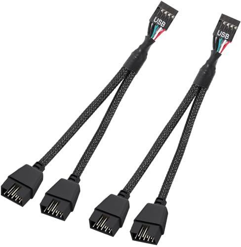 Joycabin 2 Stück USB 2.0 9 pin Splitter Mainboard auf Doppel-Verlängerungskabel, Mainboard 9 Pin USB 2.0 Header Splitter für Computer interne Motherboard, Schwarz