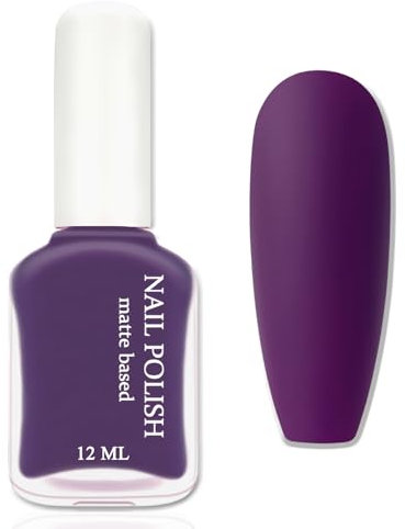 Dunkelviolett Nagellack Matt, 12 Ml Purple Nagellack Schnelltrocknend, Nagelack lila Ohne UV Lampe, Wasserdicht Regulärer Nail Polish für Frauen DIY Nail Art Zu Hause