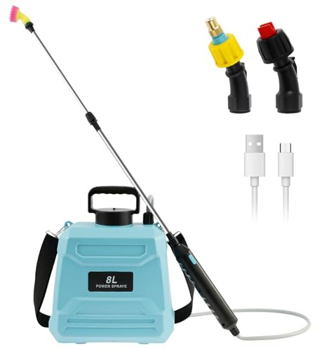 Pulverizador de 8 litros, funciona con pilas, con 3 pulverizadores de pulverización, pulverizador eléctrico ergonómico con correa ajustable para el hombro, rociador de malezas, rociador de agua, 8 l,