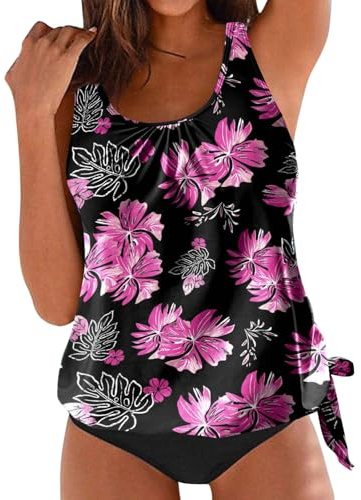 HEONSATI Costumi da Bagno Donna Tankini Push Up Imbottito Set Tankini Vita Alta Spiaggia Beachwear Sexy Costumi con Pantaloncino Taglie Forti Curvy Swimwear Mare Push Up Piscina Contenitivo