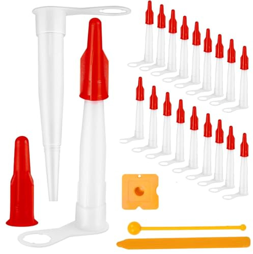 20 Pezzi Silicone Ugelli di Ricambio Beccucci Con 3 utensili per calafataggio e coperchio per Cartuccia Ugelli per Silicone per Calafatare Tappi Sigillanti Punte (20-A)