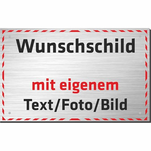 Indigos UG – Schilder selbst gestalten Aluverbund Schild personalisiert mit Wunschtext, Foto und Logo - 8 Größen - wetterfestes Namensschild für Garage, Firma, Parkplatz, Carport, Schule, Hotel