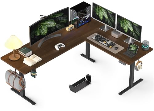 WALKINGDESK L-formad Höjdjusterbart Skrivbord, Elektriskt 190 x 150 cm Datorskrivbord med 4 Minnesfunktion, Höj- Och Sänkbart Elektriskt Hörnskrivbord, Ergonomiskt Ståbord, Svart valnöt