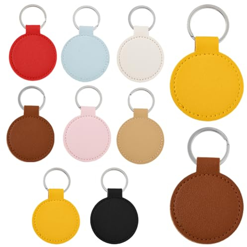 SUNNYCLUE 24 Stück Leder Schlüsselanhänger Rohlinge Leder Schlüsselanhänger Große Menge Personalisierbar Doppelseitig Flach Rund Blanko Anhänger Mit Schlüsselringen Zum Gravieren Prägen Schlüsselanhän
