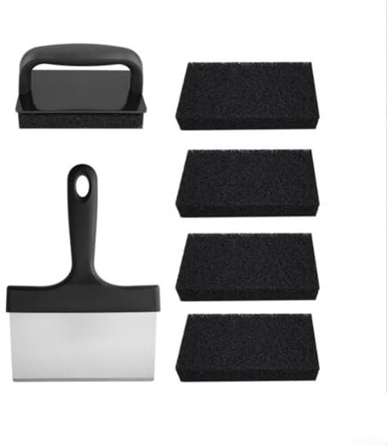 Kit per la pulizia della piastra superiore piatta, strumenti per la pulizia della griglia con raschietto, spazzola per la pulizia, manico resistente al calore, per utensili da barbecue