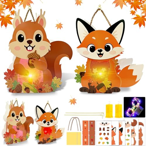 Jiahuade 2 Stück St Martin Laternen Bastelset,DIY Laternen Basteln,DIY Herbst Laterne den Kindern,Tierische Papierlaternen mit Laternenstäben,Laterne Kinder Bastelset,Herbst Basteln mit Kindern