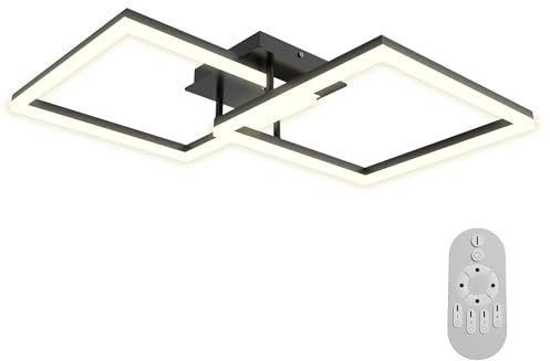 FIVMEN Deckenlampe 48W LED Deckenleuchte 2-Quadrat Design Badlampe Decke mit Fernbedienung Dimmbar Flurlampe aus Metall+Acryl Deckenlampen für Wohnzimmer Küche Schlafzimmer