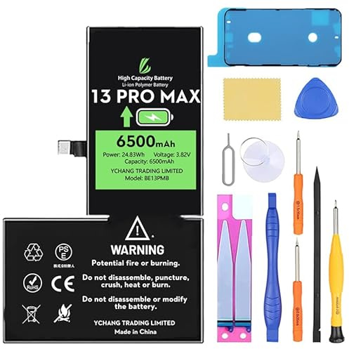 LL TRADER Batterie pour iPhone 13 Pro Max, 6500mAh Batterie Haute capacité avec Outils de réparation