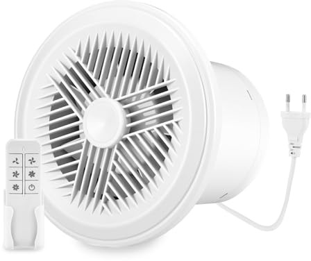 Nastopee Badlüfter, Abluftventilator 150X150mm,Ø100mm mit Fernbedienung 5 Geschwindigkeiten,100m³/h Bad Lüfter mit Rückstauklappe für Bad,WC,Küche,Waschküche,Garage,Keller(Kreisförmig)