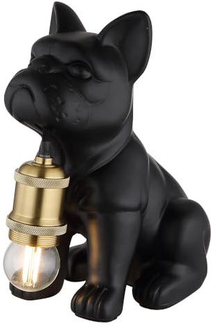 Tischleuchte Hund schwarz kupfer Beistellleuchte Tierfigur Tischlampe Keramik, Metall, E27 Fassung, LxBxH 19,5x12,5x24 cm