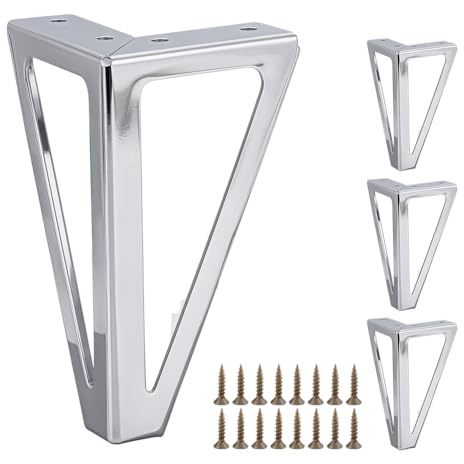 AHANDMAKER 6 Inches Solid Metal Furniture Legs, Heavy Duty Iron Triangle Furniture Feet Replacement Couch Legs, Suitable for TV Stands Coffee Tables Sofas Shelves Cabinets, Set of 4, Platinum