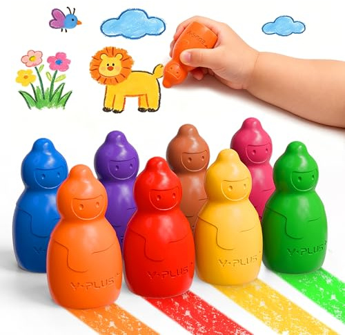 YPLUS Dicke Jumbo Wachsmalstifte für Kleinkinder 1-4, 8 Farben Ungiftig | Stapelbares Schneemann Design, Waschbar Ungiftig ab 1 Jahr, Geschenk
