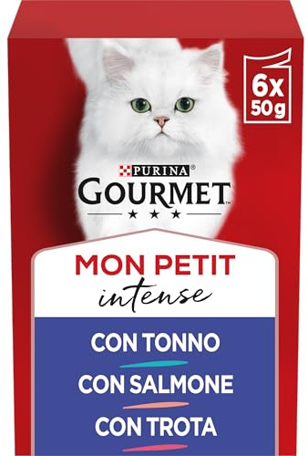 Purina Gourmet Mon Petit Intense Cibo Umido per Gatti con Tonno, Salmone e Trota, 48 buste da 50g
