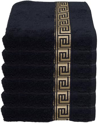 Julie Julsen 6er Pack Handtuch 23 Farben erhältlich weich und saugstark 600gsm Öko Tex 50 x 100 cm Schwarz-Gold