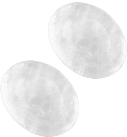 mookaitedecor 2 Stück Bergkristall Daumenstein Handschmeichler Stein Daumen Edelstein Oavl Heilsteine Kristall Massagestein Taschenstein Sorgenstein für Stressabbau Meditation