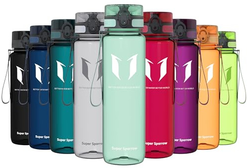 Sparrow Borraccia Sportiva 500ml/750ml/1L - Senza BPA - Tritan Bottiglia | Plastica Borraccia Acqua, Anti Perdita, Leggera, Lavastoviglie, Flip Top, Scuola, Palestra, Ufficio, Trekking, Ciclismo