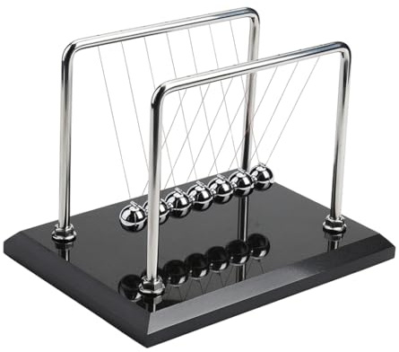 CERROPI Newton Cradle | Newton Pendel Hochwertig | Kugelstoßpendel Unendlich mit 7 Kuglen | Klassiches Newton Kugelspiel | Physik Deko für Schreibtisch | Marmorsockel | 25cm | Schwungzeit 55 Sekunden