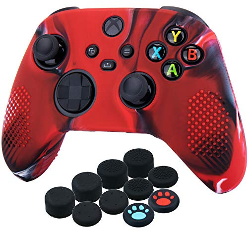 YoRHa Dots Cover Skin Case for Xbox Series X/S Controller x 1(Camouflage Red) with Thumb Grips x 10