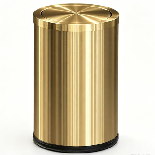 LEASYLIFE Bote de basura pequeño con tapa abatible, acero inoxidable, 2.4 galones, cubos de basura para baño, cocina, sala de estar. Oro metálico (cantante)