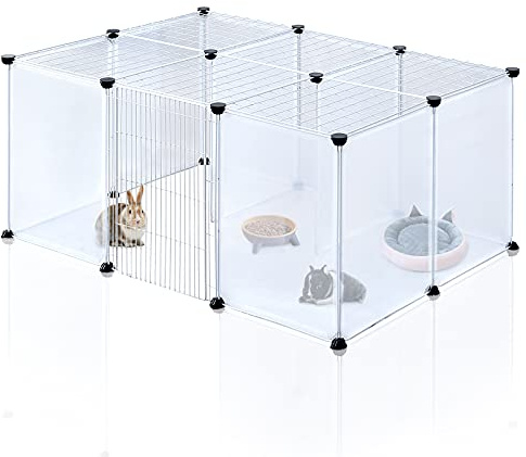 BRIAN & DANY Pet Plastic Playpen, Play Pen Indoor for Kitten, Hamster, Rabbit, Guinea Pig, Clear Enclosure Fence, 17.7 X 13.7 inches, 18 Panels