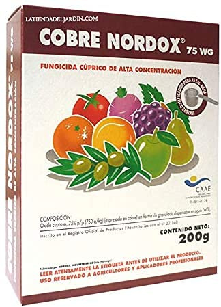 Suinga. PRODUCTO CONTRA HONGOS Y MOHOS PERJUDICIALES PARA LAS PLANTAS. Cobre Nordox de 200 gr, 75% oximo cuproso