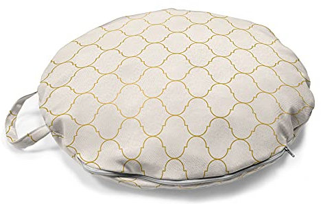 ABAKUHAUS neutrale Farbe Rundes Bodenkissen mit Griff, Marokkanische Ethnic Grid, dekoratives Kissen für Wohnzimmer & Schlafsäle, 45 cm, Eischale Dunkler Senf