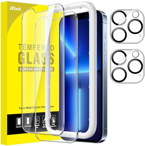 JETech Schutzfolie für iPhone 13 Pro, 2+2 Stück | Mit Kameraschutz, HD Klares Gehärtetes Glas Displayschutzfolie, Kratzschutz, Einfache Installationshilfe