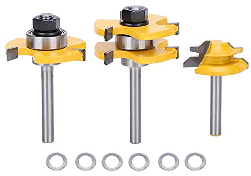 Jeu de fraises à rainure et languette 1/4 tige, jeu de 3 mèches à toupie 45° + 3 dents en forme de T 1/4 tige outil de coupe du bois