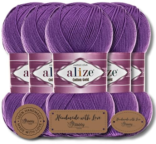 Hobby YARN 3x Etikettenlabel mit Alize Cotton Gold Wolle Premium 5x100g als Set, Yarn, Garn, Sommerwolle, Baumwolle, Strickgarn, Einfarbig, Baby, Kleidung, Schals (44)