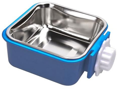 Pet Hanging Bowl for Crates, 2 in 1 Small Dog Bowl Puppy Bowl Removable Stainless Rabbit Bowl Cat Feeder Food Water Bowls for Puppy Cat Bird Rabbit Hamster Guinea Pig Ferret Small Animals (Blue)