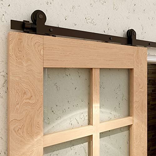 Binario per Porta Scorrevole Doppia 244cm Kit Porta Scorrevole Nera per 2 Porte Scorrevoli Interno Esterno Muro 61cm Larga, Piccola Ruota T-forma