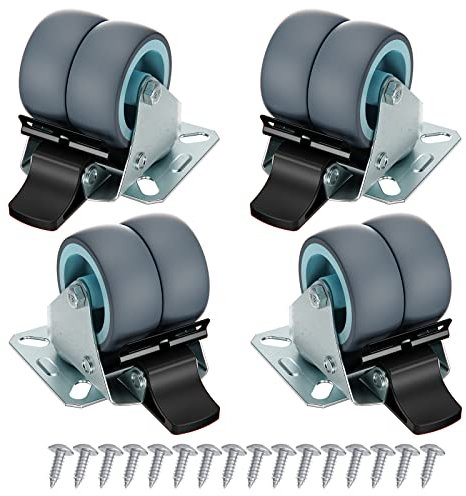 Yumyolk Set di 4 ruote per mobili da 50 mm, ruote di carico pesanti con freno fino a 40 kg per ruota, doppio rotolamento silenzioso, adatte per interno ed esterno su pavimenti universali