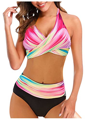 Maillots Deux PièCes Femme Maillot De Bain Deux PièCes pour Femmes Vintage Tie-Dye Bikini Grande Taille avec Armature Et Culotte Taille Haute Maillot Bain Pas Cher Forte Poitrine(01Rose,XXL)