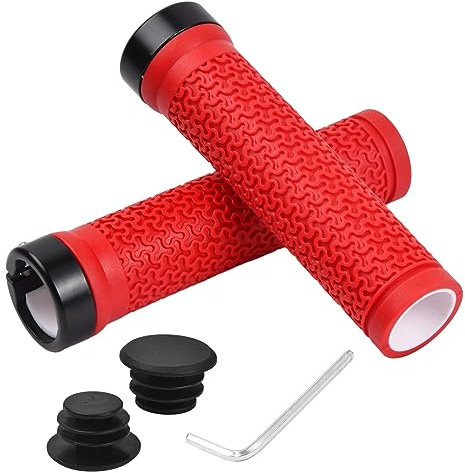 1 Paar Lenker Griffe Rutschfester Fahrradgriffe, Ergonomische Struktur Mit Einseitiges Lock-On, Lenkergriffe Handgriffe für 22 mm MTB Mountainbike (Rot)