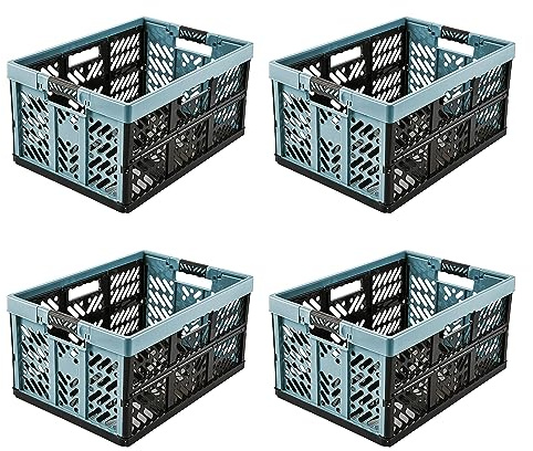 keeeper 4 stabila professionella fällbara lådor med Soft Touch-handtag, 45 l, Ben, Nordic Blue (blå)
