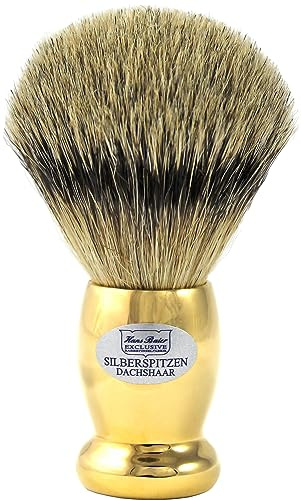 Hans Baier Exclusive Rasierpinsel Griff Metall goldfarben - Größe 1