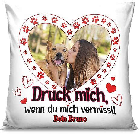 Ferocity Personalisiertes FOTOGESCHENK mit eigenem Foto (45 x 45 cm) Foto-Kissen mit Fotos & Text Bedrucken Zum Jahrestag, Geburtstag, Valentinstag (mit Füllung) Hundepfoten Herz [091]