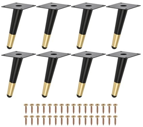 sourcing map 8 Stück Möbelfüße Metall Konisch Möbelbeine Kegel Ersatz Möbelbeine mit Schrauben für Sofas Tische Schränke Stühle (15cm Höhe, Schwarz Gold)